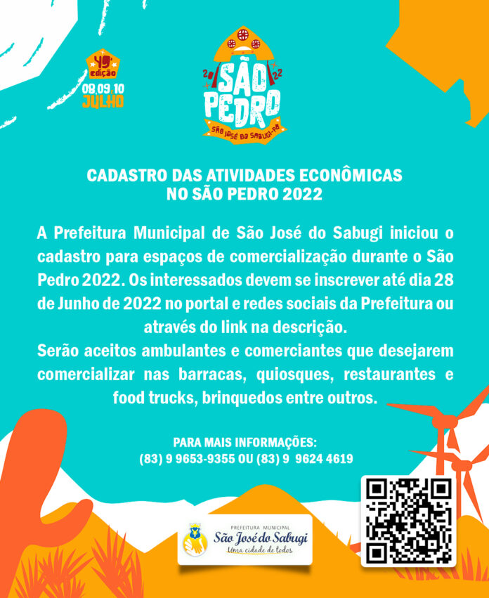 Prefeitura de São José do Sabugi inscreve comerciantes que irão trabalhar com barracas no São Pedro