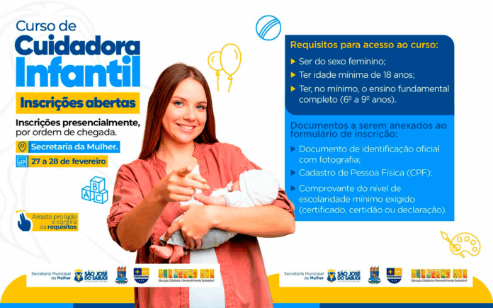 São José do Sabugi abre inscrições para Curso de Cuidadora Infantil