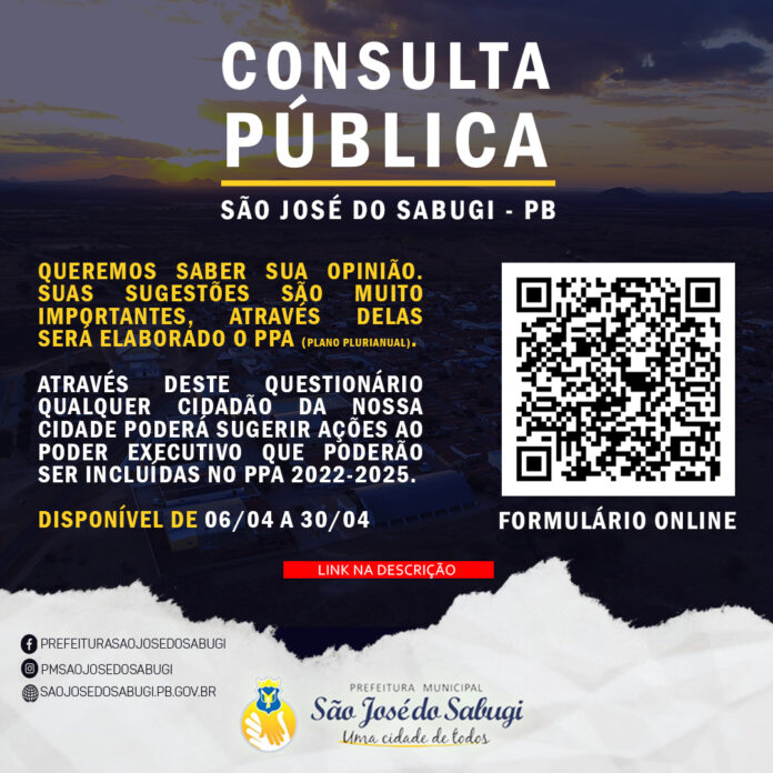 Prefeitura de São José do Sabugi lança formulário on-line para o PPA 2022/2025