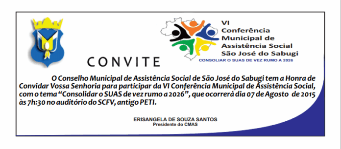 São José do Sabugi realizara VI Conferência Municipal de Assistência Social