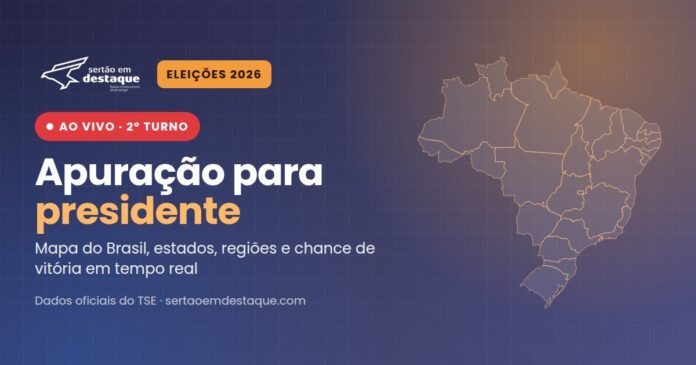 Apuração do 2º turno 2026 ao vivo no Sertão em Destaque, com mapa do Brasil por estado
